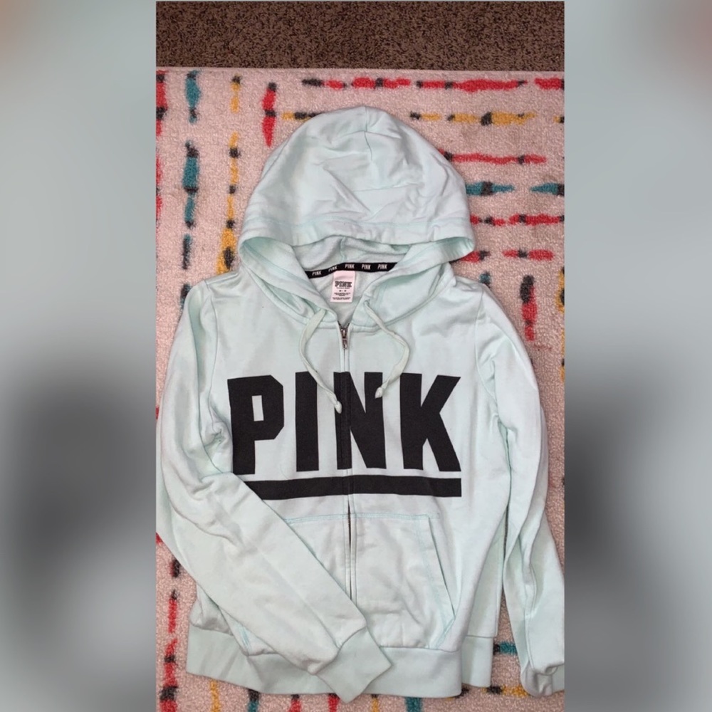 Baby blue PINK Zip up Sweater, size medium.
